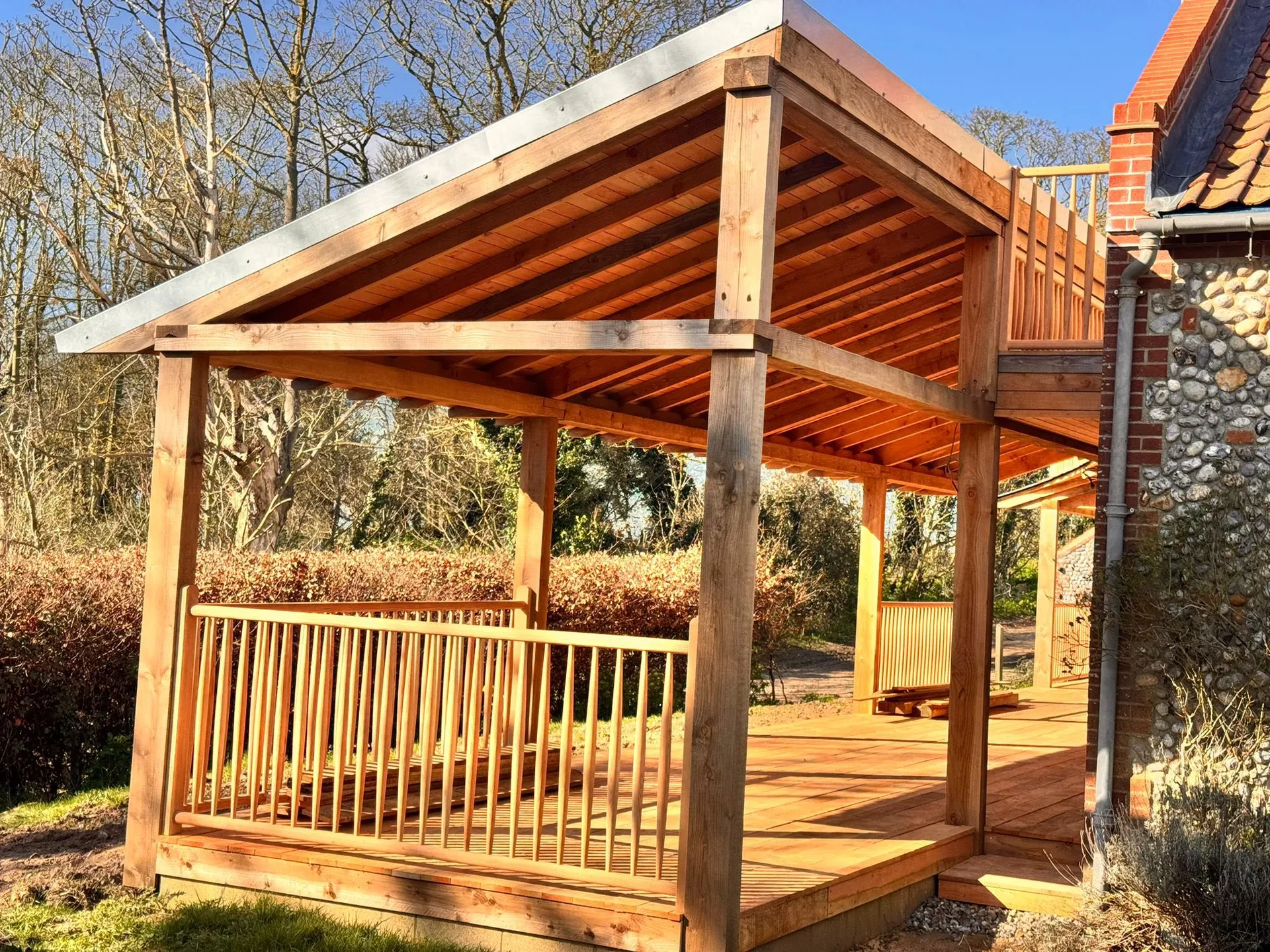 Oak framed patio area built by Big Sky Construction in Norfolk